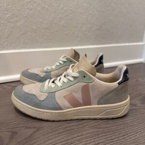 Veja V-10 Leather Suede Multicolor Natural Shoes Womens Sz EU 38 US 7